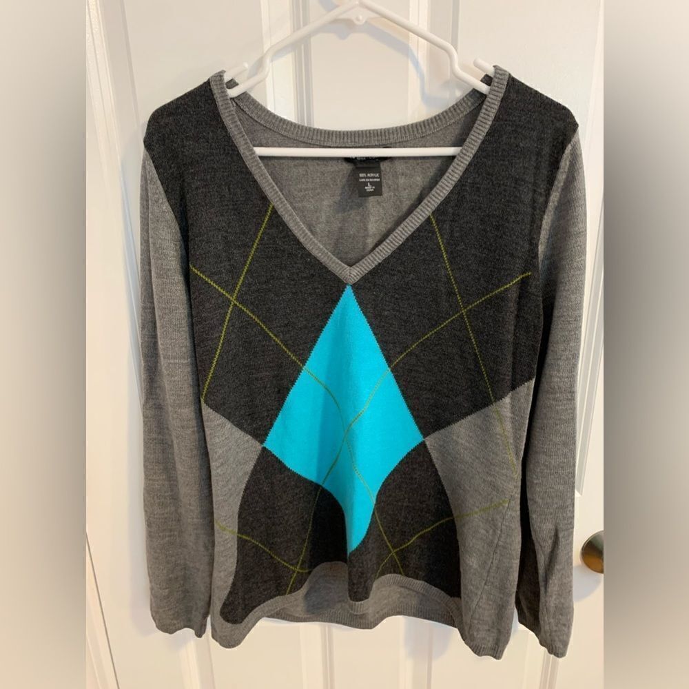 New York & Compaby large argyle sweater acrylic